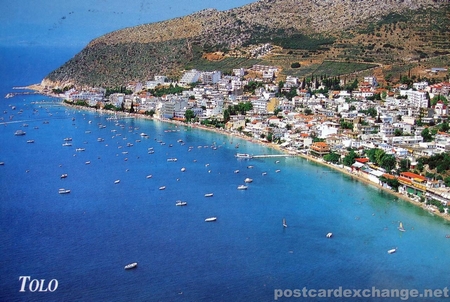 aerial view of coastline near Tolo in Greece